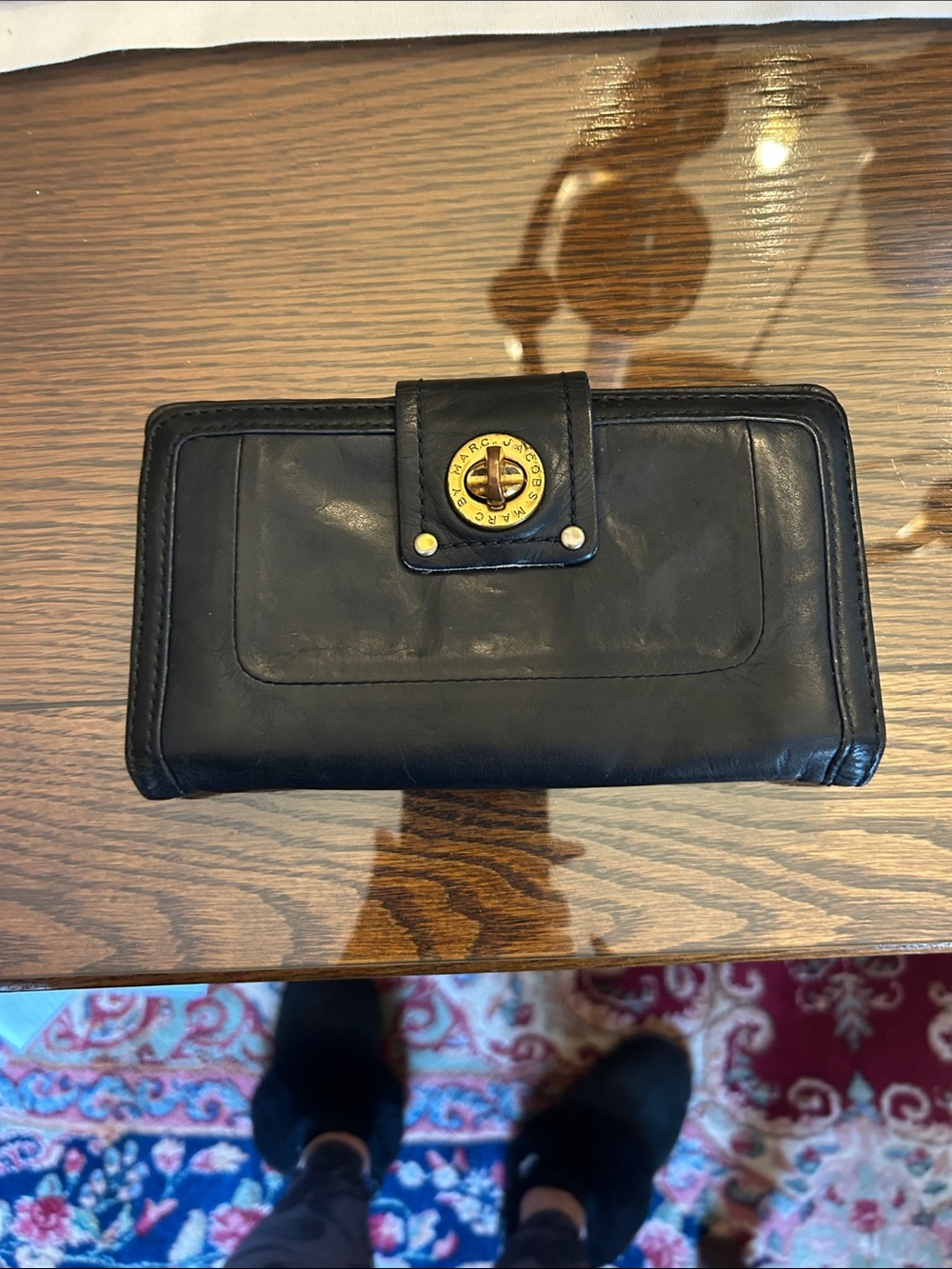 Vintage Marc Jacobs Blue Leather Wallet with Gold Turnlock Accent